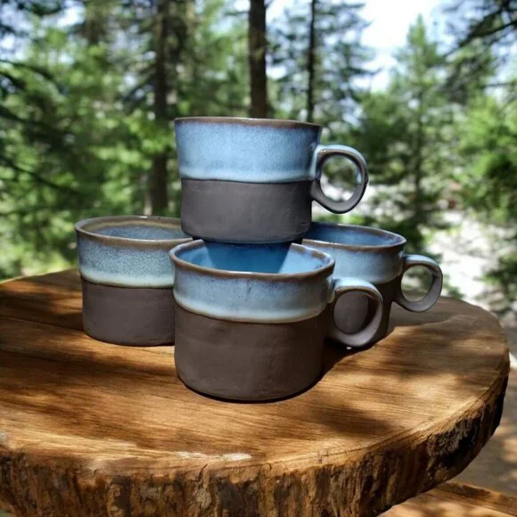 World Market Rustic Half Glaze Dip Dye 8 oz Cappuccino Mug Set of 4